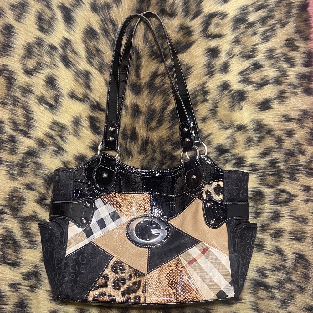 Black and Tan Patchwork GUESS Bag